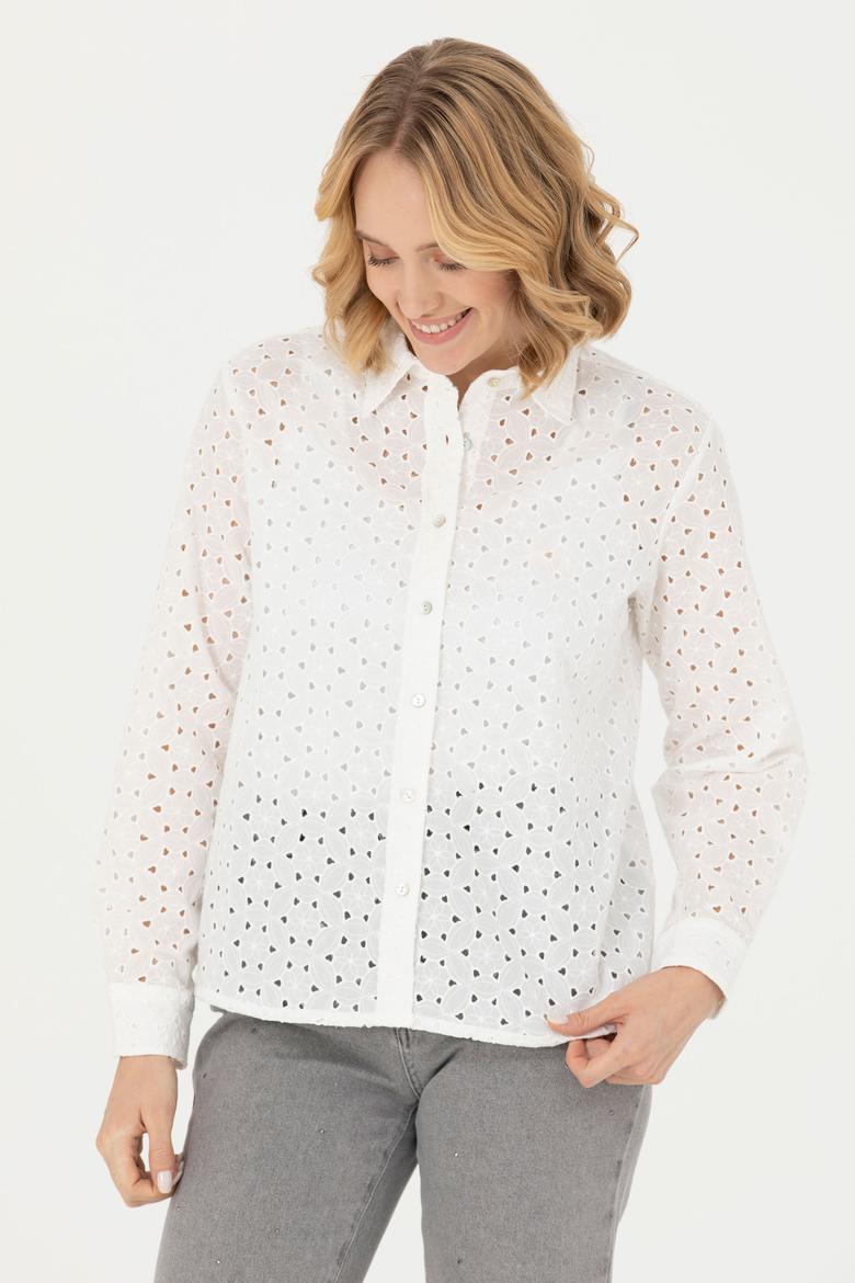 Kadın Beyaz Uzun Kollu Gömlek - 50271508018