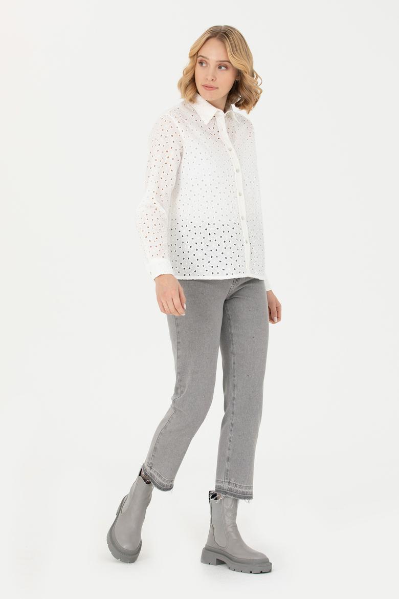 Kadın Beyaz Uzun Kollu Gömlek - 50271508018