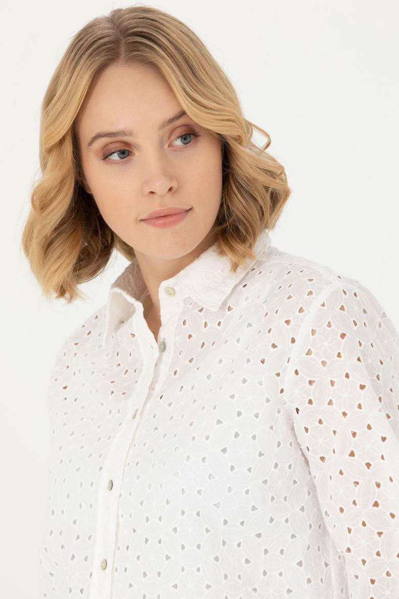 Kadın Beyaz Uzun Kollu Gömlek - 50271508018