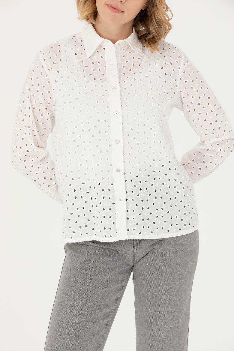 Kadın Beyaz Uzun Kollu Gömlek - 50271508018