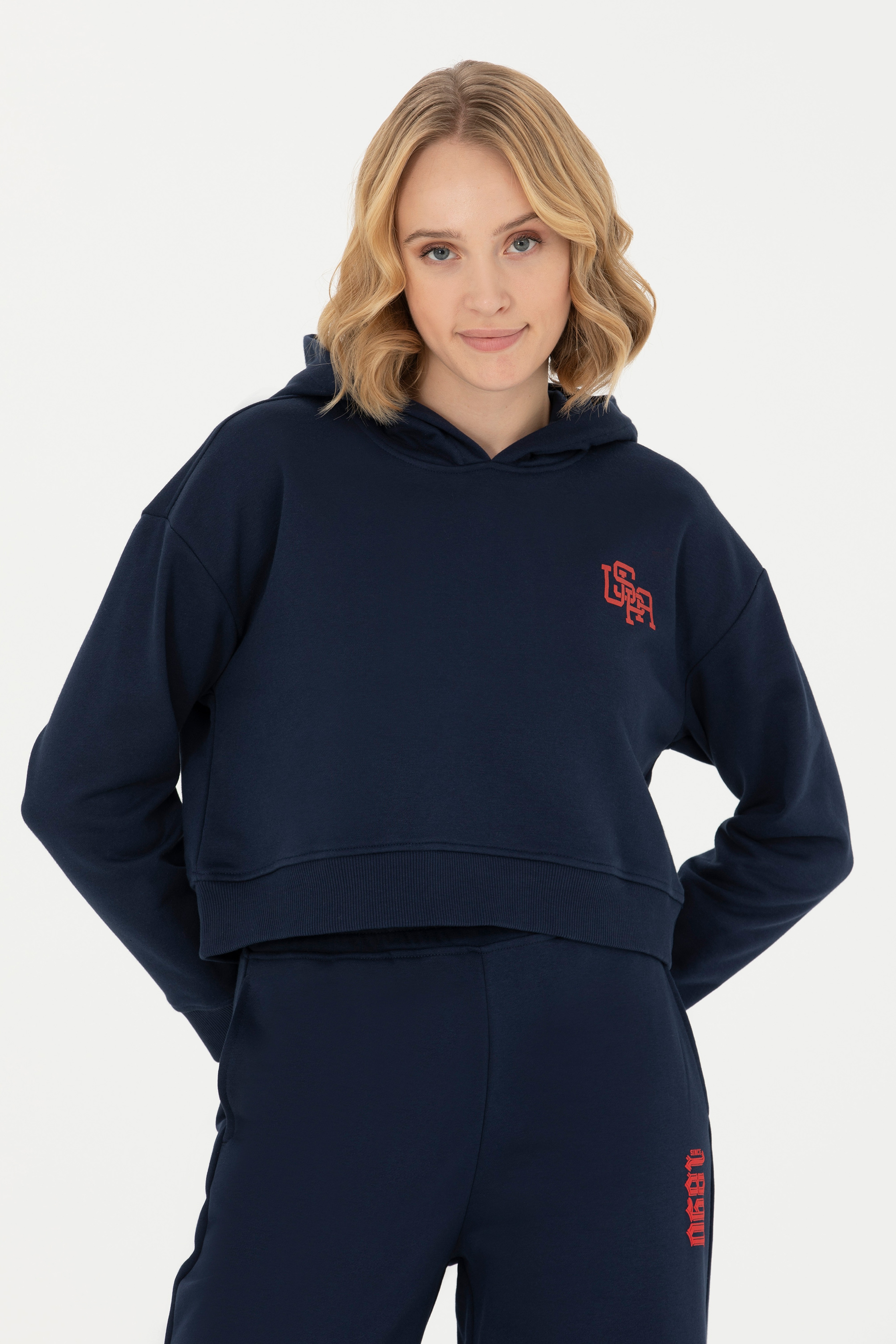 Kadın Lacivert Kapüşonlu Sweatshirt - Image 3