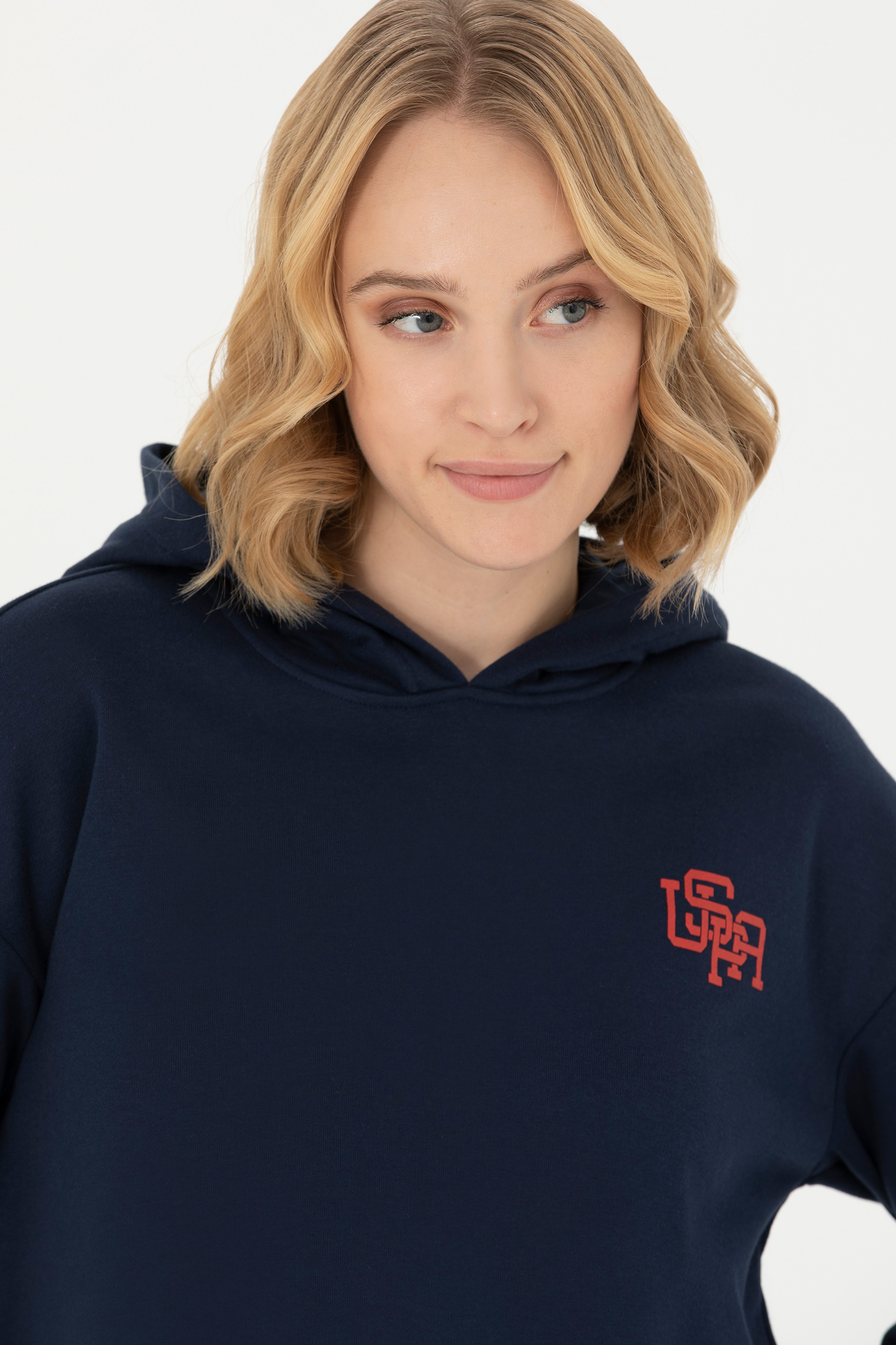 Kadın Lacivert Kapüşonlu Sweatshirt - Image 2