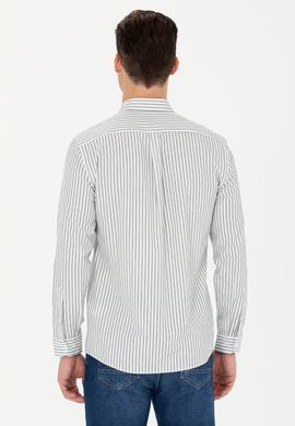 Erkek Ekru Çizgili Beyaz Gömlek - 50279435007