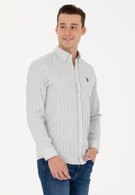 Erkek Ekru Çizgili Beyaz Gömlek - 50279435007