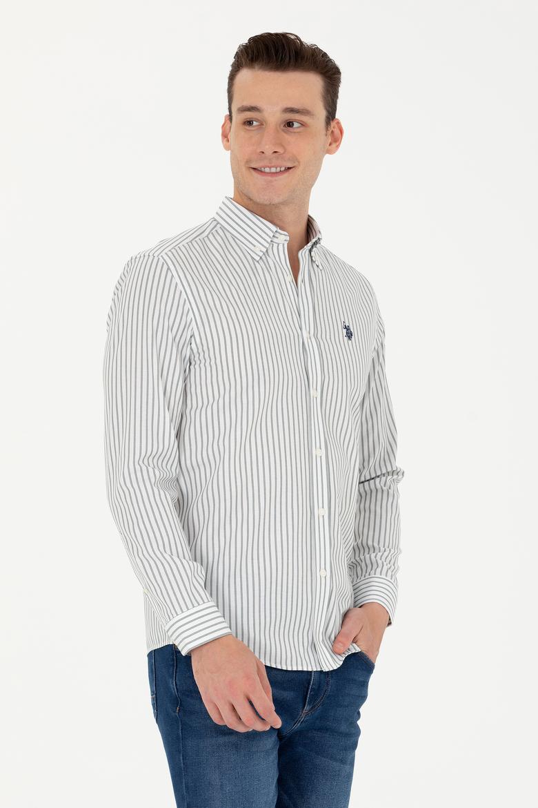 Erkek Ekru Çizgili Beyaz Gömlek - 50279435007