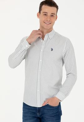 Erkek Ekru Çizgili Beyaz Gömlek - 50279435007