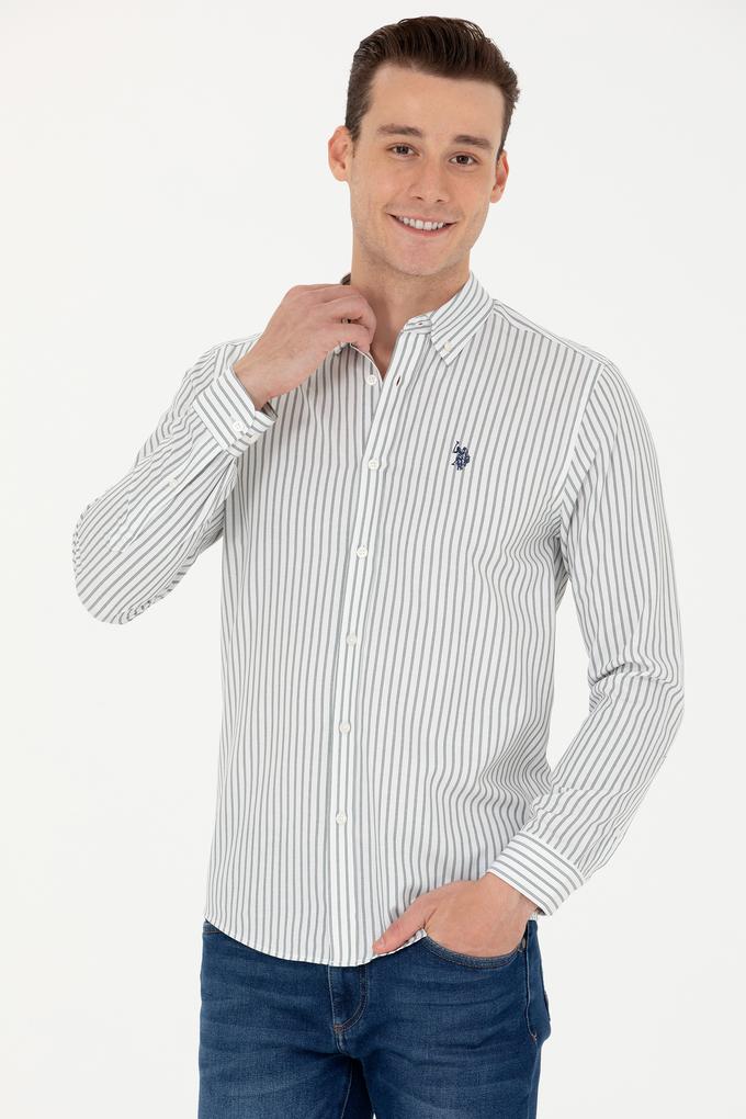 Erkek Ekru Çizgili Beyaz Gömlek