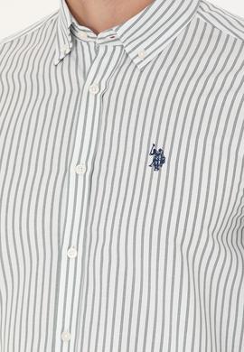 Erkek Ekru Çizgili Beyaz Gömlek - 50279435007