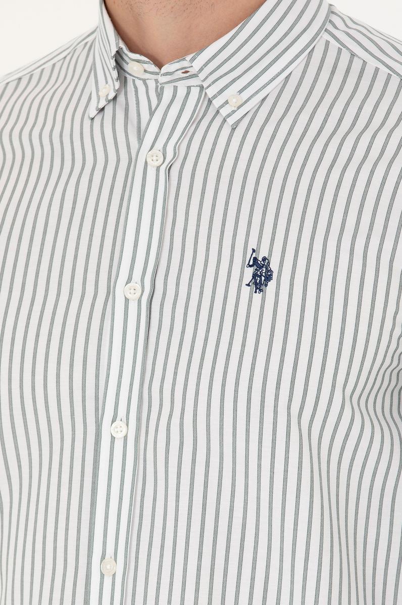 Erkek Ekru Çizgili Beyaz Gömlek