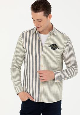 Erkek Çizgili Lacivert Gömlek