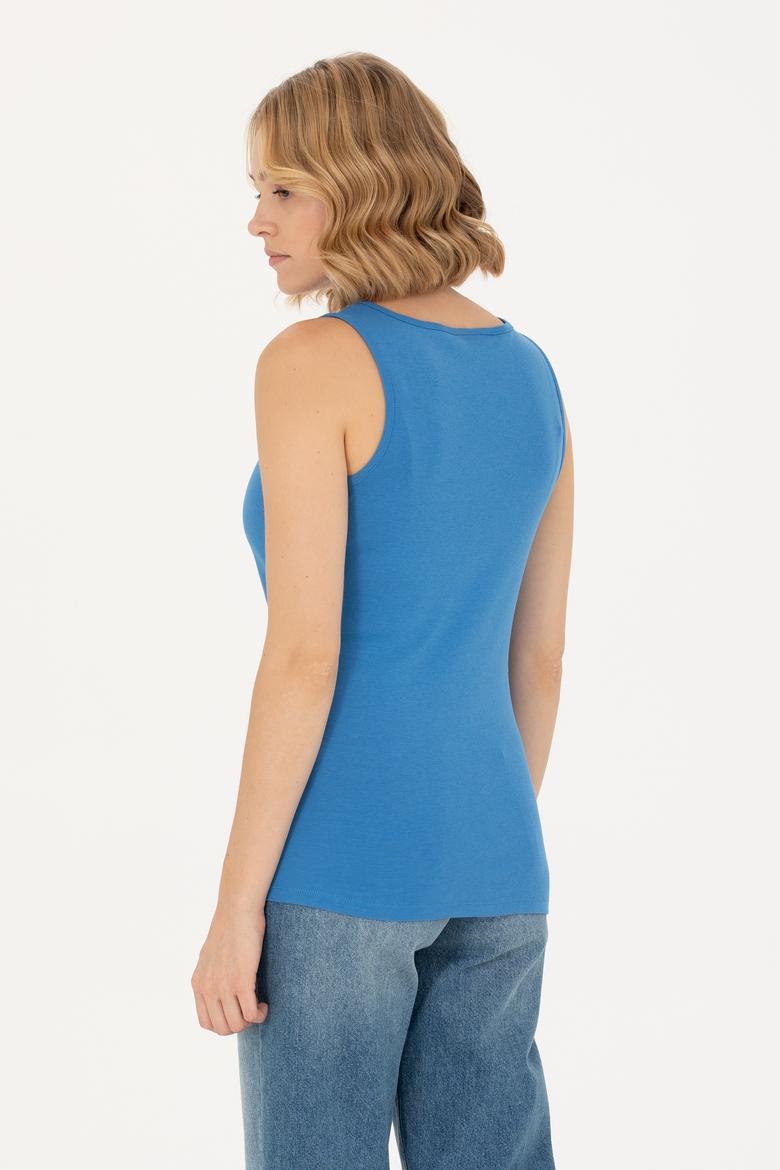 Kadın Saks Basic Bisiklet Yaka Tişört - 50262673116