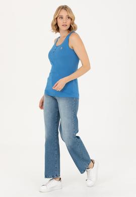 Kadın Saks Basic Bisiklet Yaka Tişört - 50262673116