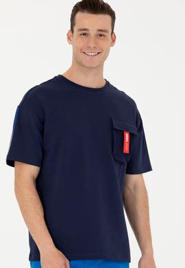 Erkek Lacivert Oversize Bisiklet Yaka Tişört - 50263576006