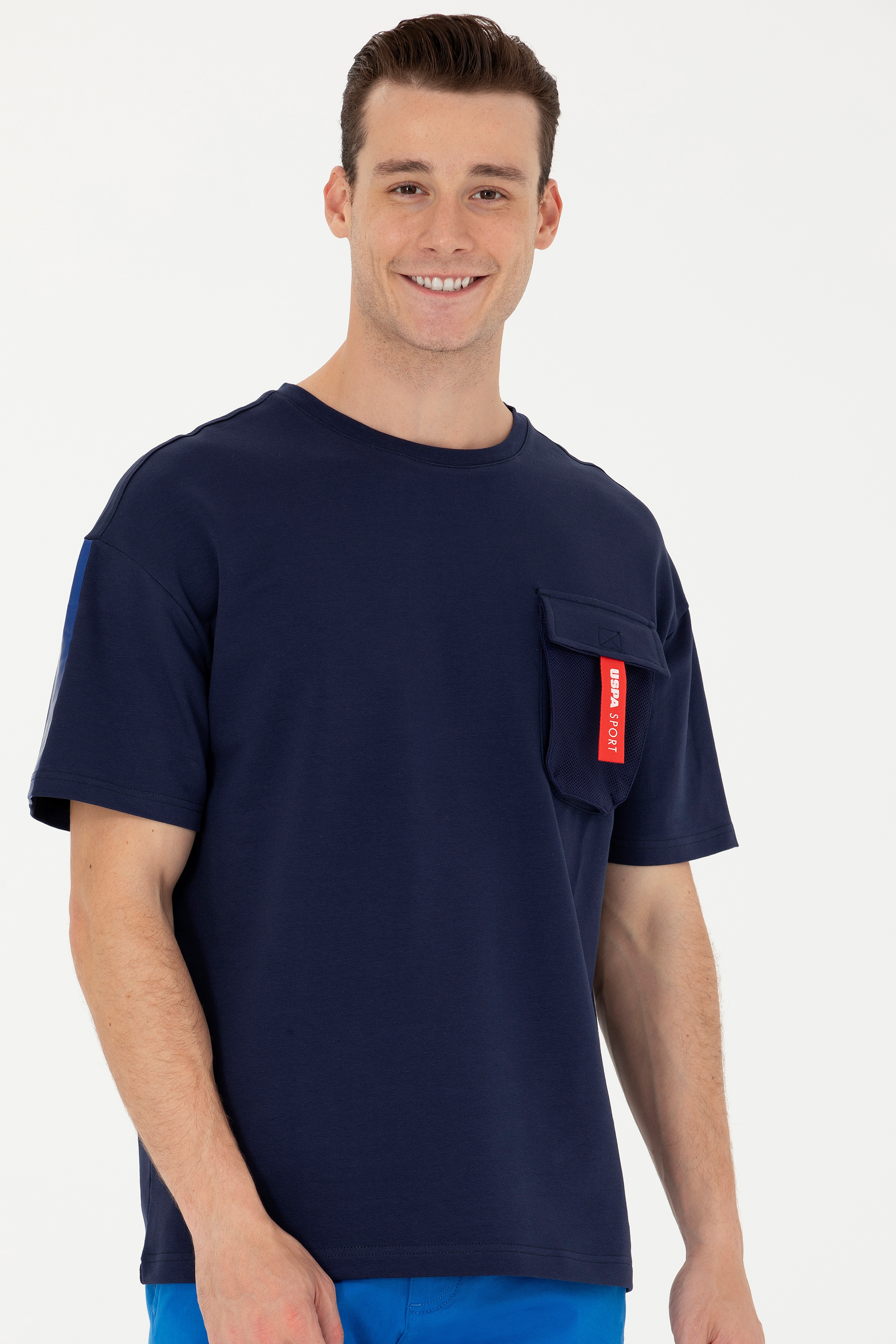 Erkek Lacivert Oversize Bisiklet Yaka Tişört - Image 1