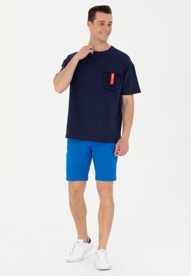 Erkek Lacivert Oversize Bisiklet Yaka Tişört - 50263576006