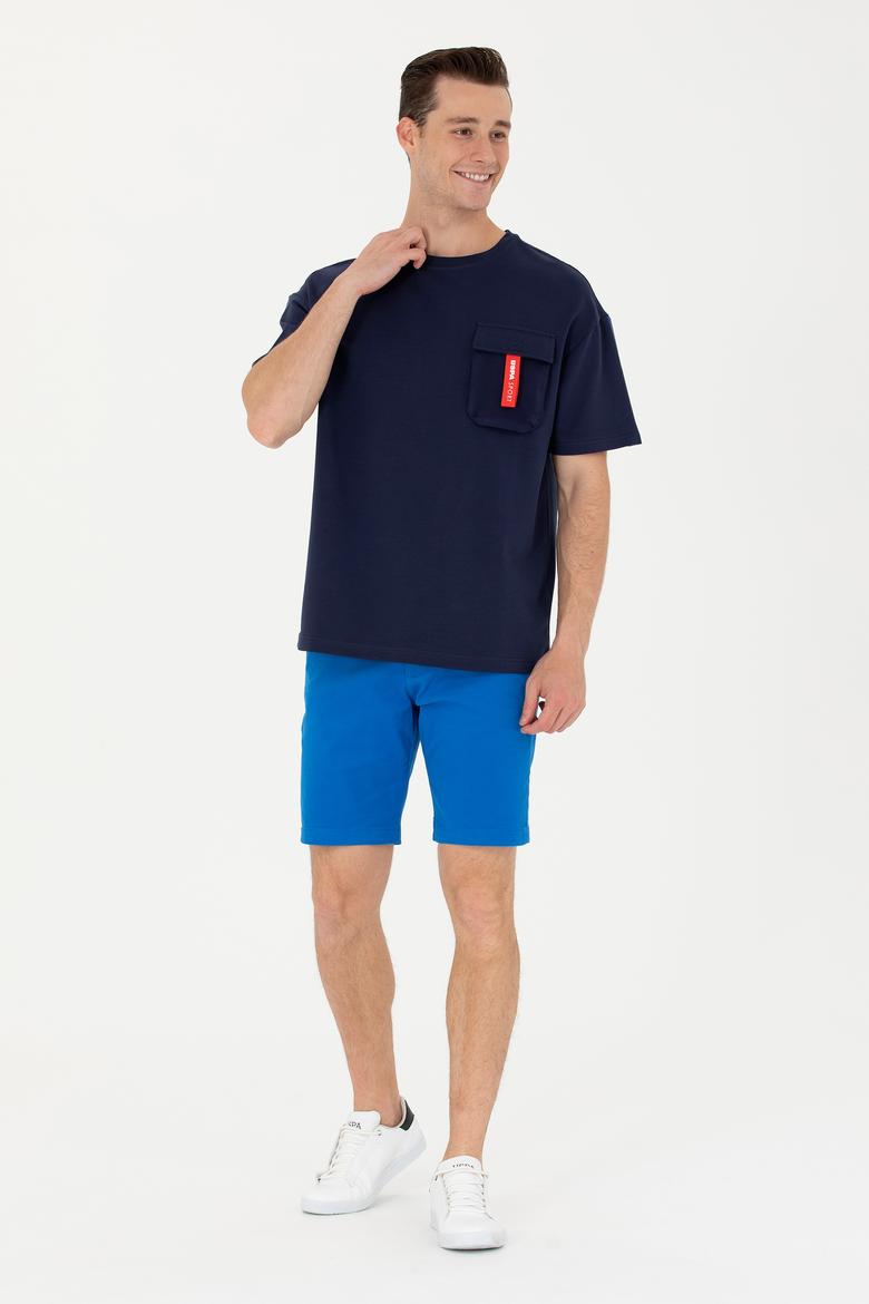 Erkek Lacivert Oversize Bisiklet Yaka Tişört - 50263576006