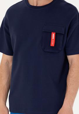 Erkek Lacivert Oversize Bisiklet Yaka Tişört - 50263576006