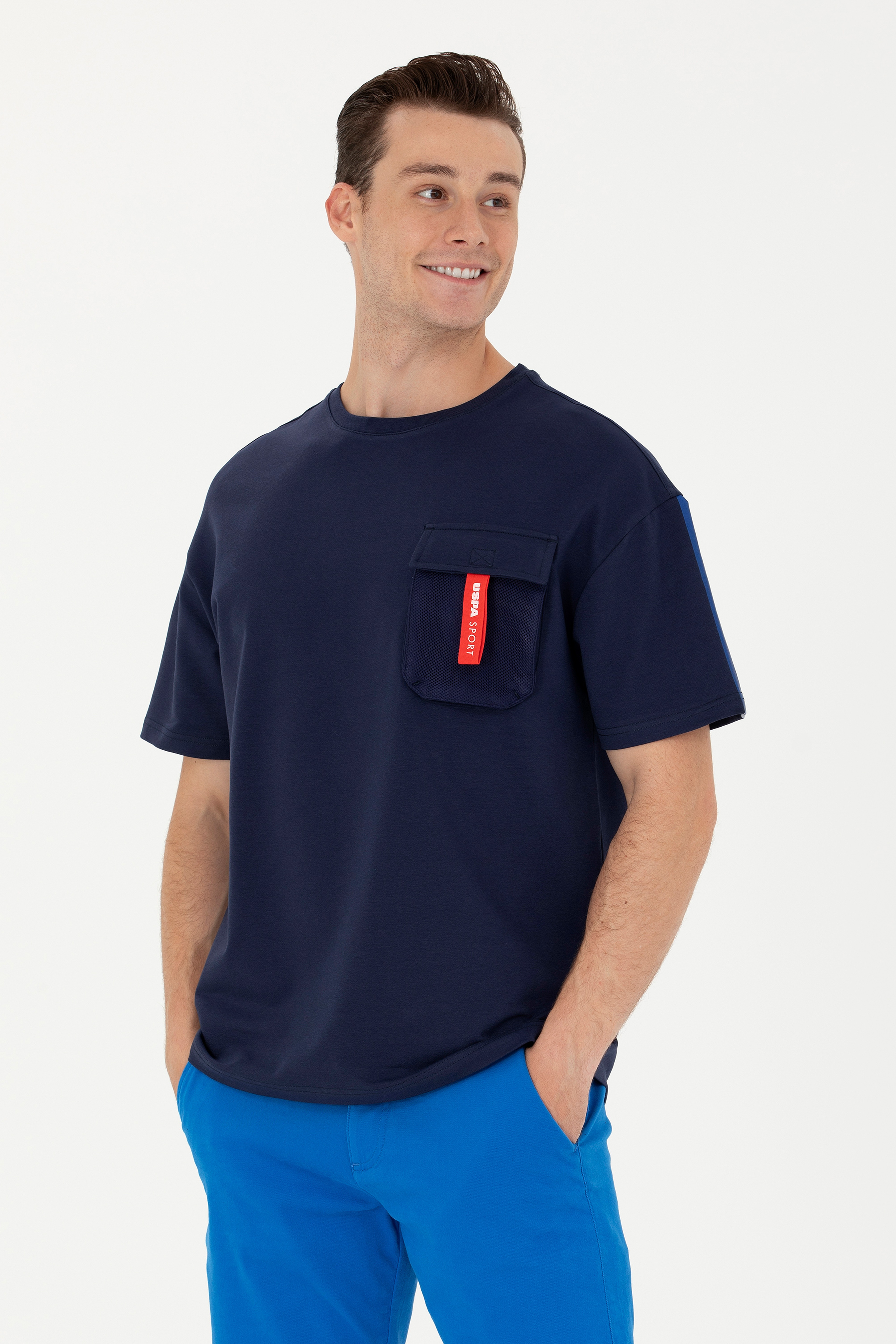 Erkek Lacivert Oversize Bisiklet Yaka Tişört - Image 3