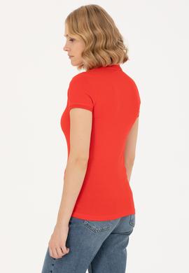 Kadın Kırmızı Basic Polo Yaka Tişört - 50262657063