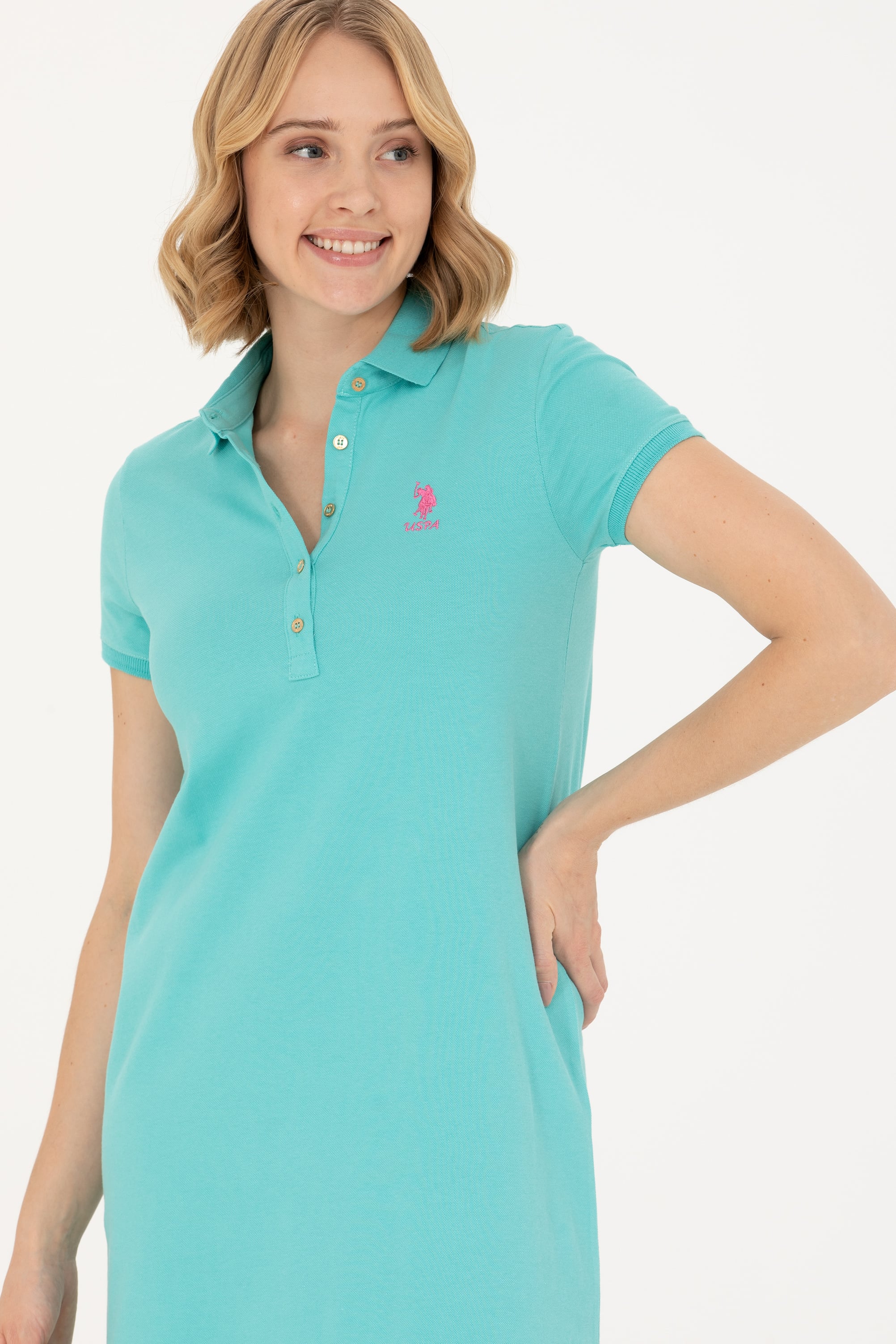 Kadın Mint Polo Yaka Mini Boy Örme Elbise