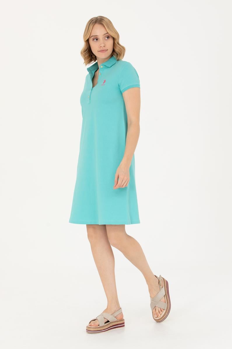 Kadın Mint Polo Yaka Mini Boy Örme Elbise