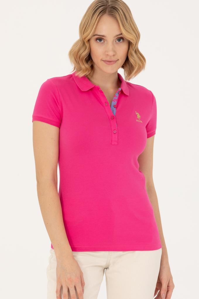 Kadın Fuşya Basic Polo Yaka Tişört