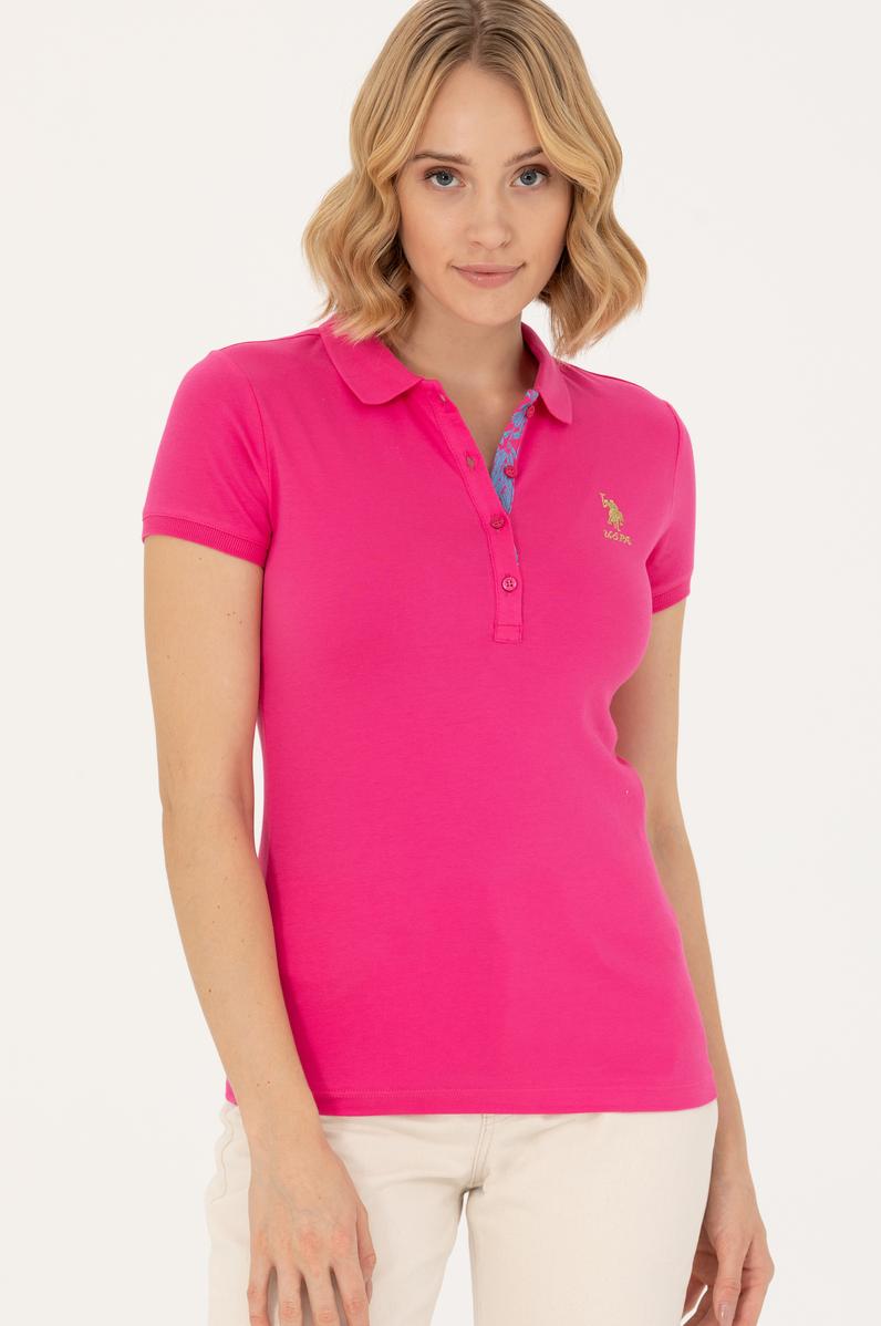 Kadın Fuşya Basic Polo Yaka Tişört