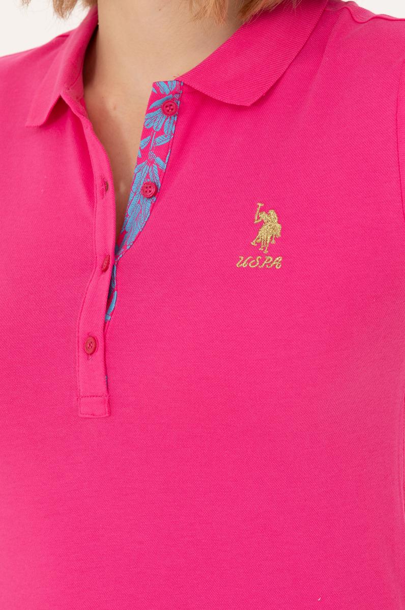 Kadın Fuşya Basic Polo Yaka Tişört