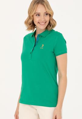Kadın Yeşil Basic Polo Yaka Tişört - 50262694181