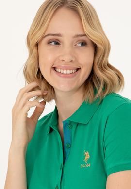 Kadın Yeşil Basic Polo Yaka Tişört - 50262694181