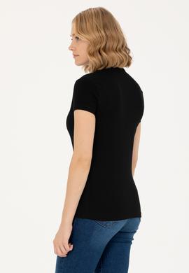 Kadın Siyah Polo Yaka Tişört - 50262716044