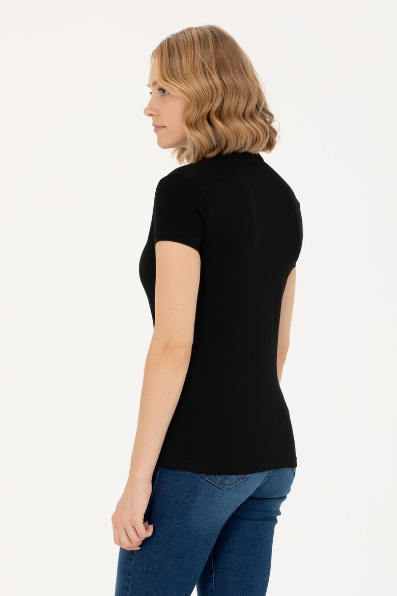 Kadın Siyah Polo Yaka Tişört - 50262716044