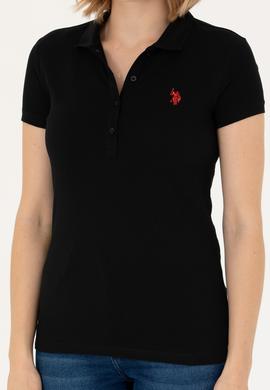 Kadın Siyah Polo Yaka Tişört - 50262716044