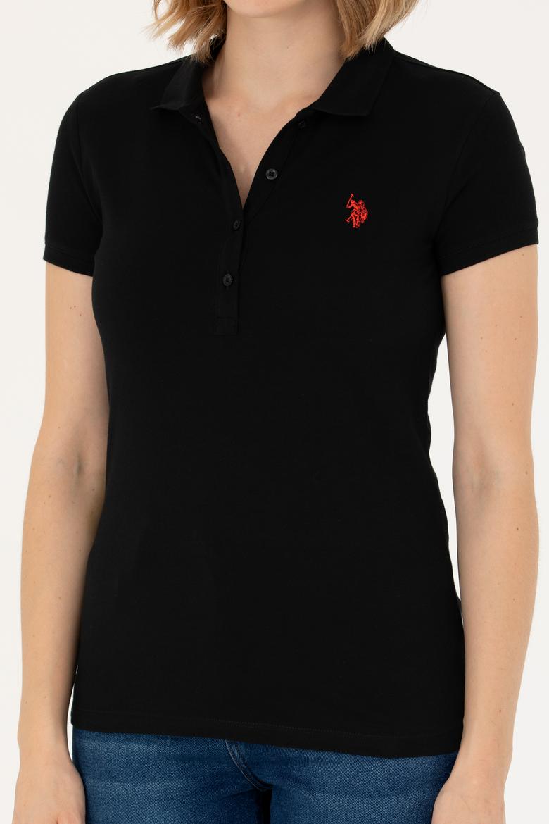 Kadın Siyah Polo Yaka Tişört - 50262716044