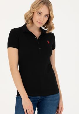 Kadın Siyah Polo Yaka Tişört - 50262716044