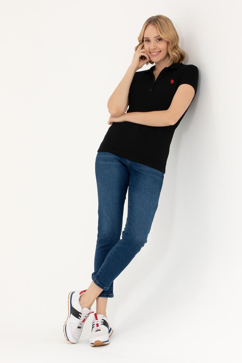 Kadın Siyah Polo Yaka Tişört - 50262716044