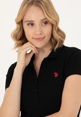 Kadın Siyah Polo Yaka Tişört - 50262716044