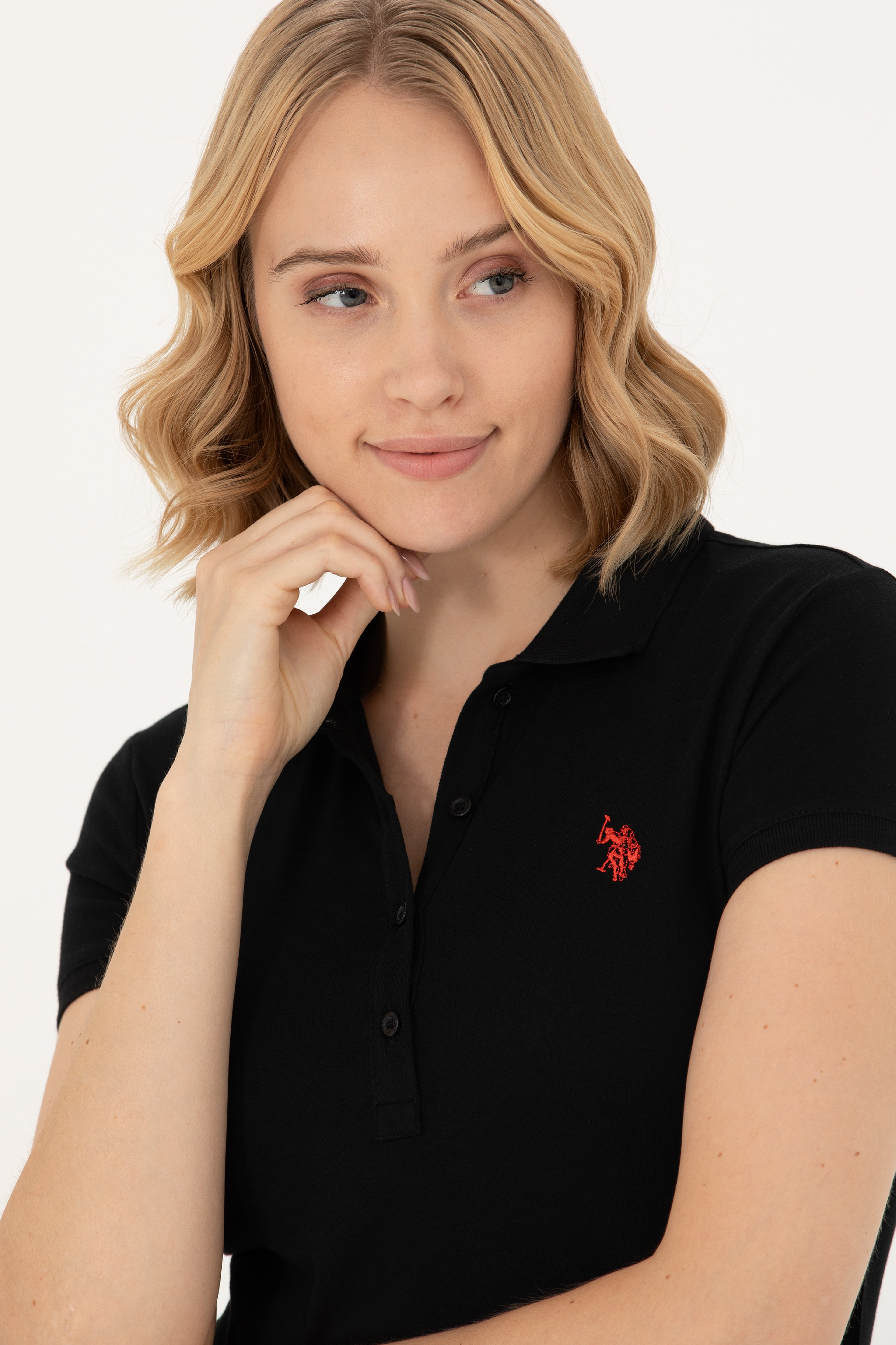 Kadın Siyah Polo Yaka Tişört - Image 2