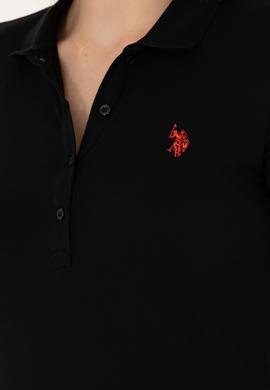 Kadın Siyah Polo Yaka Tişört - 50262716044