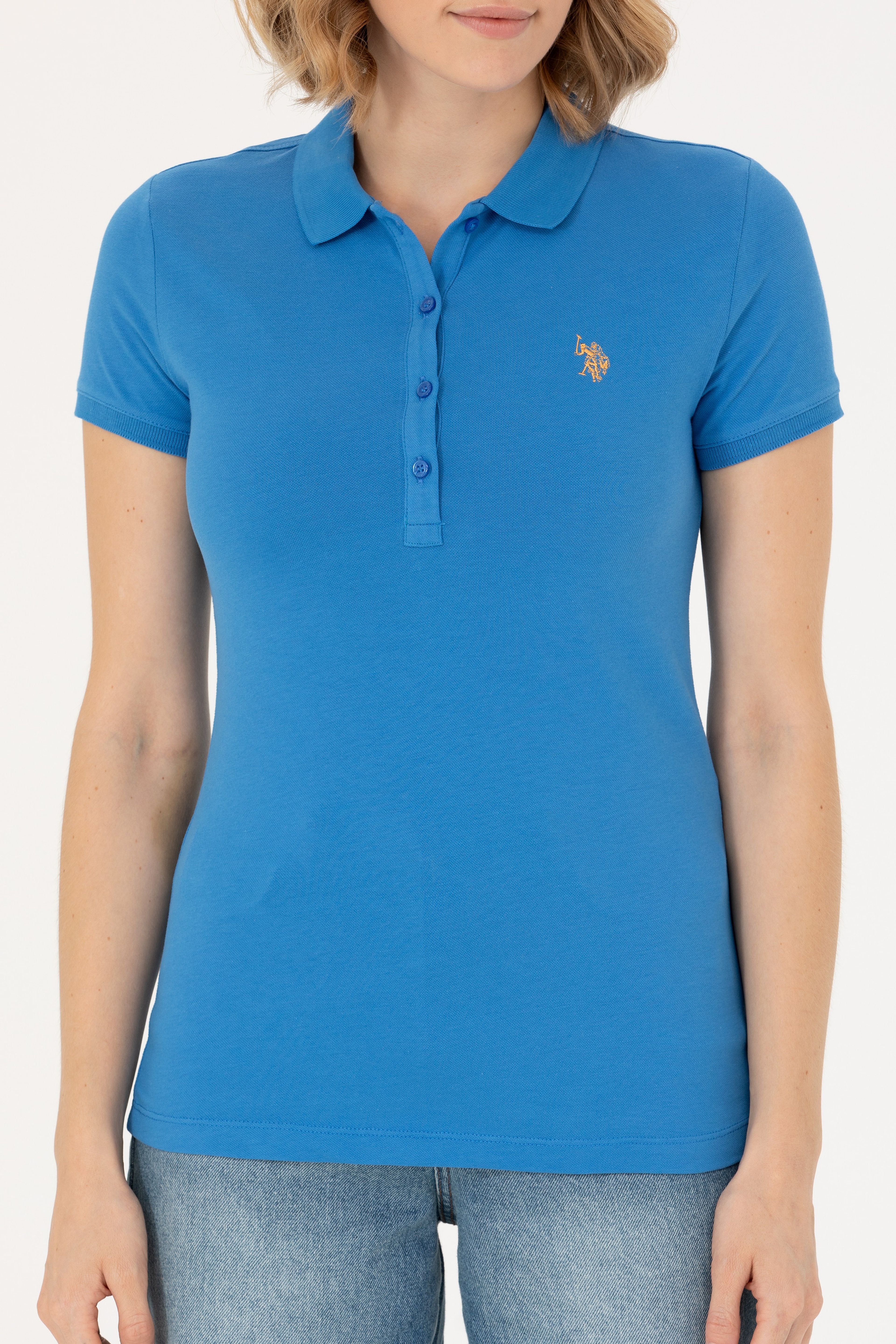 Kadın Saks Polo Yaka Tişört - Image 6