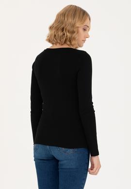 Kadın Siyah Kayık Yaka Sweatshirt - 50266364069