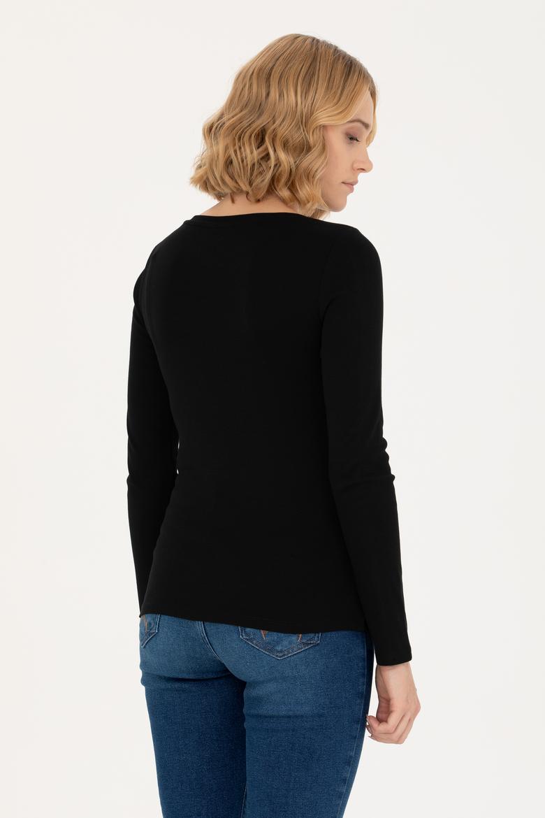 Kadın Siyah Kayık Yaka Sweatshirt - 50266364069