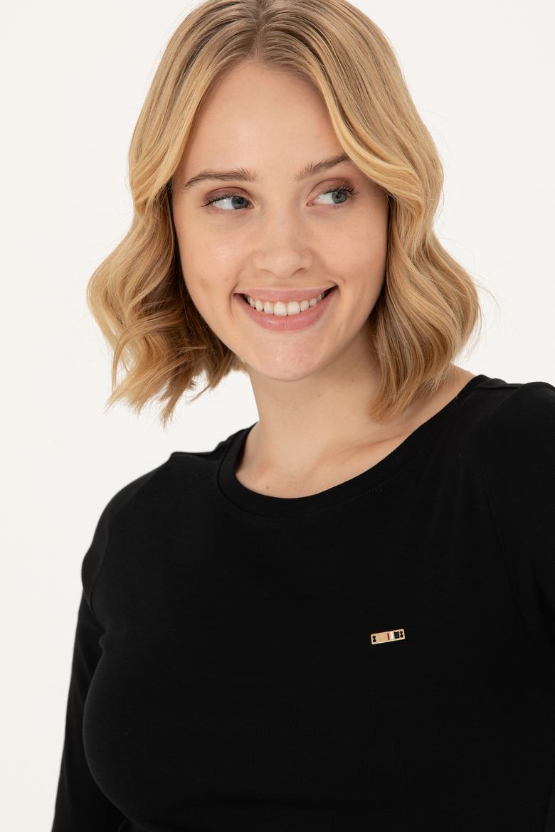 Kadın Siyah Kayık Yaka Sweatshirt - 50266364069