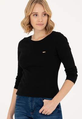 Kadın Siyah Kayık Yaka Sweatshirt - 50266364069