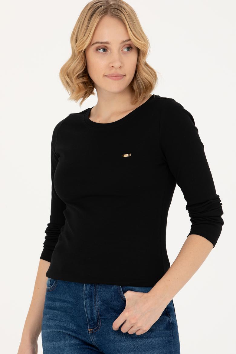 Kadın Siyah Kayık Yaka Sweatshirt - 50266364069