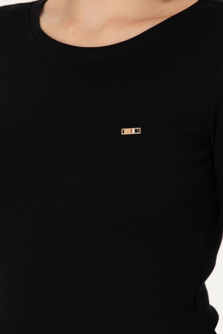 Kadın Siyah Kayık Yaka Sweatshirt - 50266364069