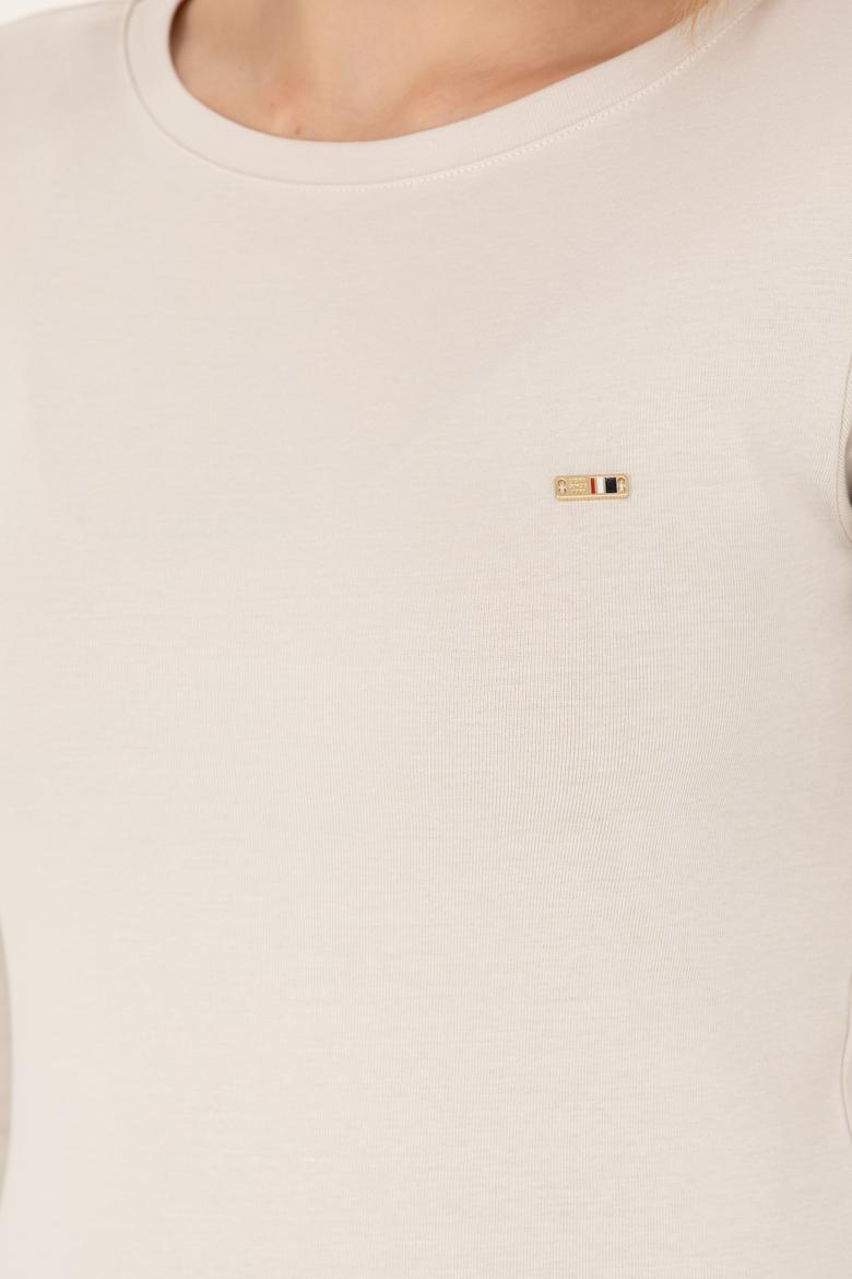 Kadın Krem Kayık Yaka Sweatshirt - 50266364076