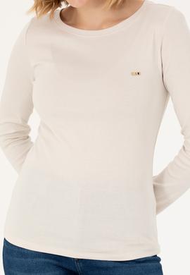 Kadın Krem Kayık Yaka Sweatshirt - 50266364076