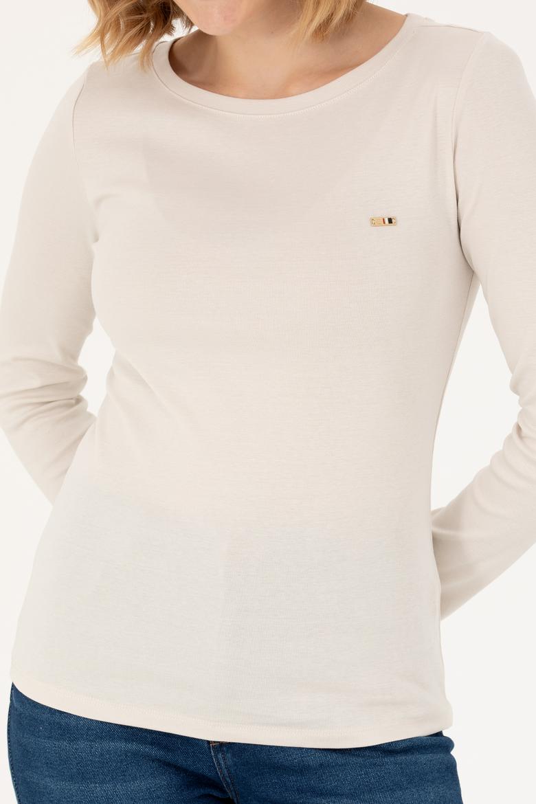 Kadın Krem Kayık Yaka Sweatshirt - 50266364076