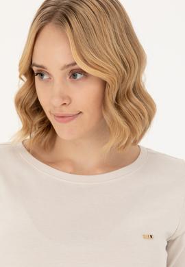 Kadın Krem Kayık Yaka Sweatshirt - 50266364076